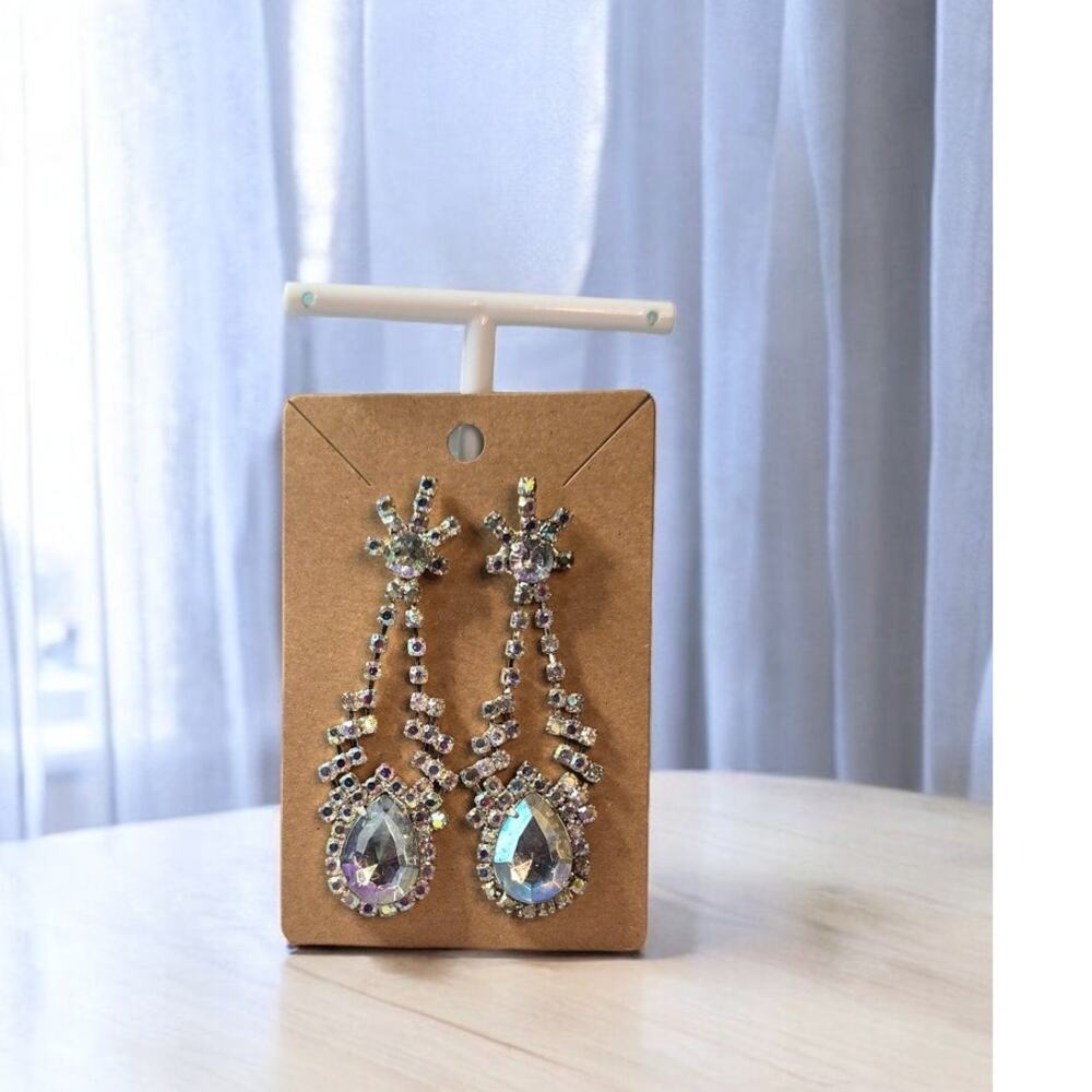 Crystal Teardrop Rhinestone Dangle Earrings Long Drop – Evening Glam
